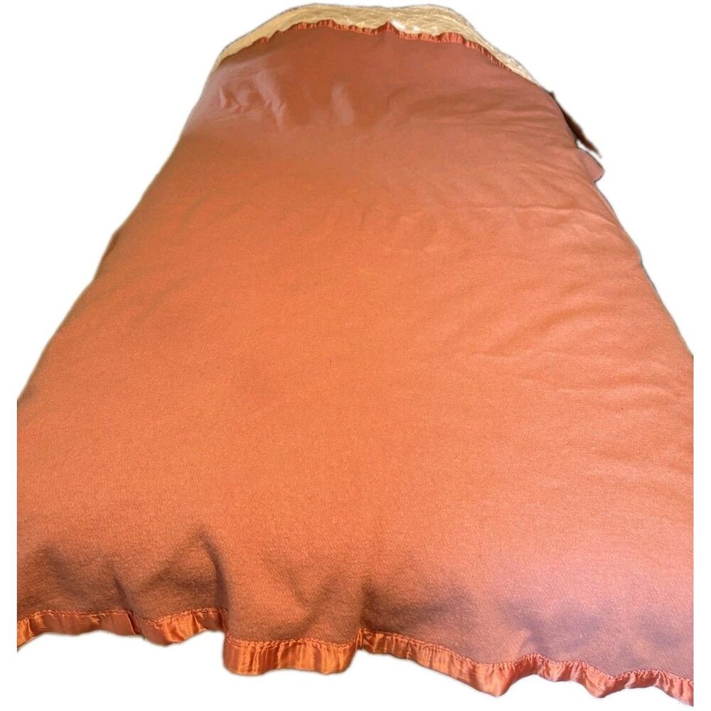 Vintage Wool Blanket Purple Satin Trim 51" x 69" Throw Camp Blanket